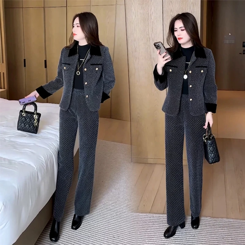 秋冬新款加厚气质显瘦时尚洋气休闲收腰减龄套装
