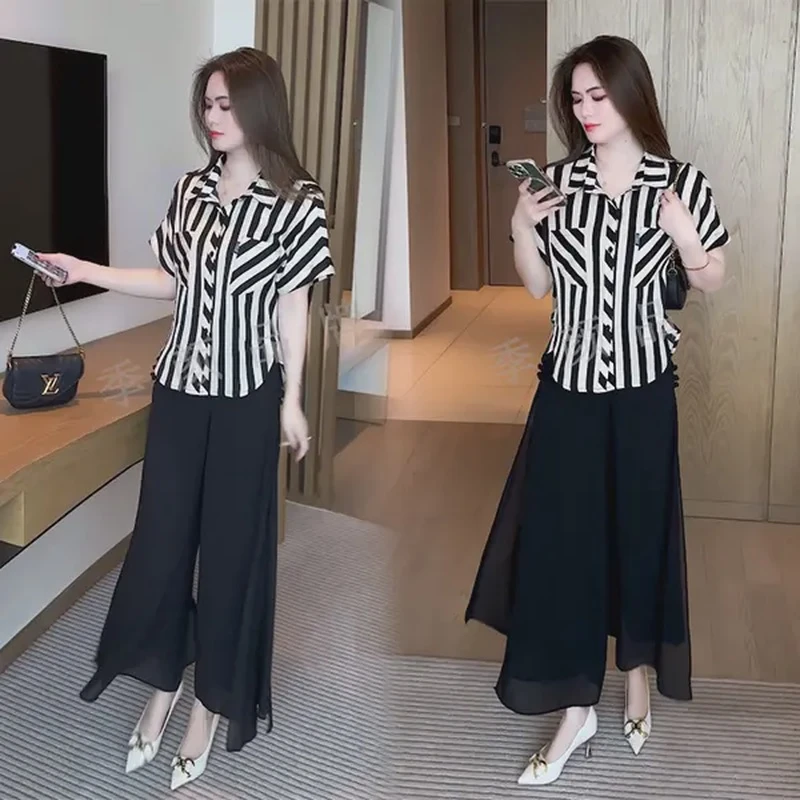 夏季穿搭衬衫时尚女神洋气休闲宽松大码蝙蝠衫上衣075条纹衫宽松