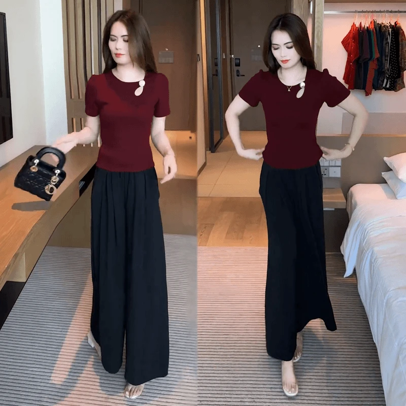 夏季设计感小众洋气时尚气质小个子减龄短袖T恤 显瘦休闲垂感