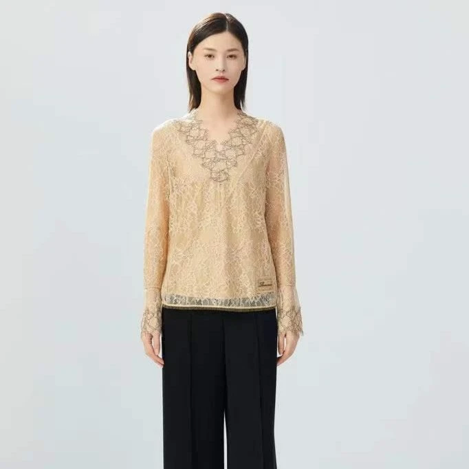女神V领镂空蕾丝衫（两件套）5300778