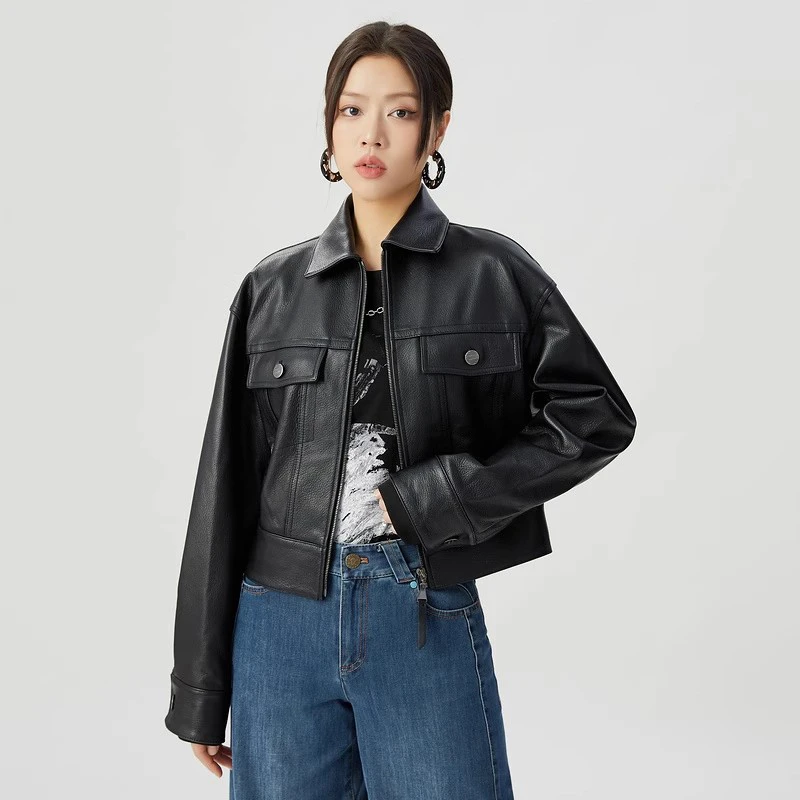 AMASS/阿玛施【新款】羊皮革短款小众质感拉链皮衣夹克外套5400846