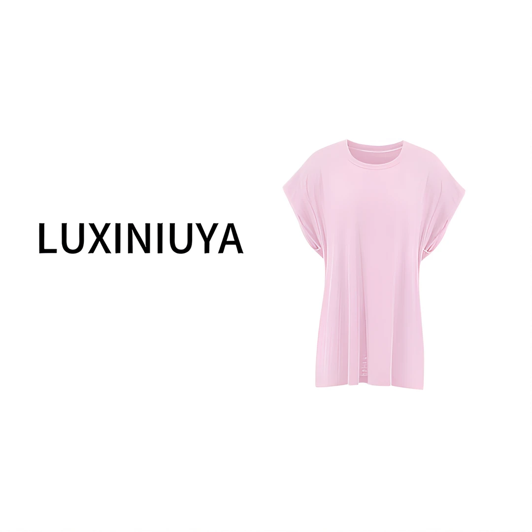 【LUXINIUYA】樱花蜜桃 夏季100亚麻时尚宽松圆领上衣#CX1397