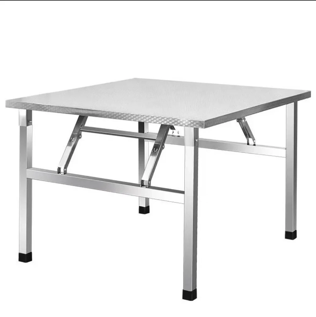 加厚不锈钢折叠直角方桌客厅简约户外餐桌夜市摆摊家用客厅餐桌子