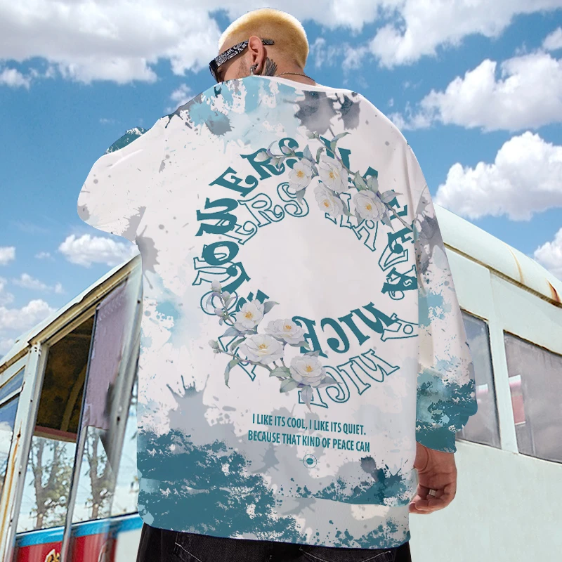 2024潮牌卫衣男士秋冬季加绒山茶花圆领长袖简约加肥大码加厚外套