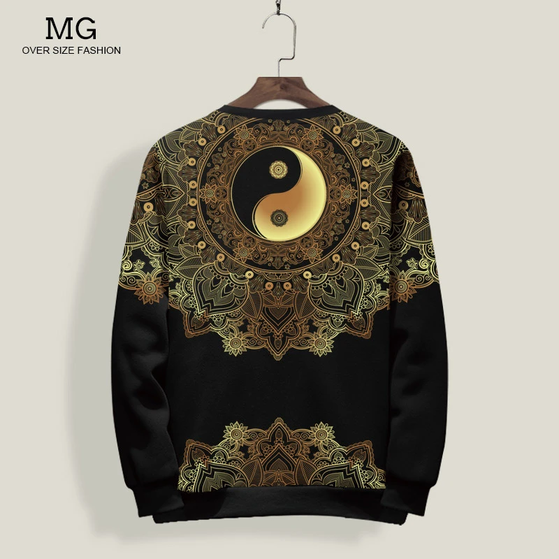 太极卫衣男圆领大码秋季八卦印花长袖T恤外套薄款无帽上衣休闲装