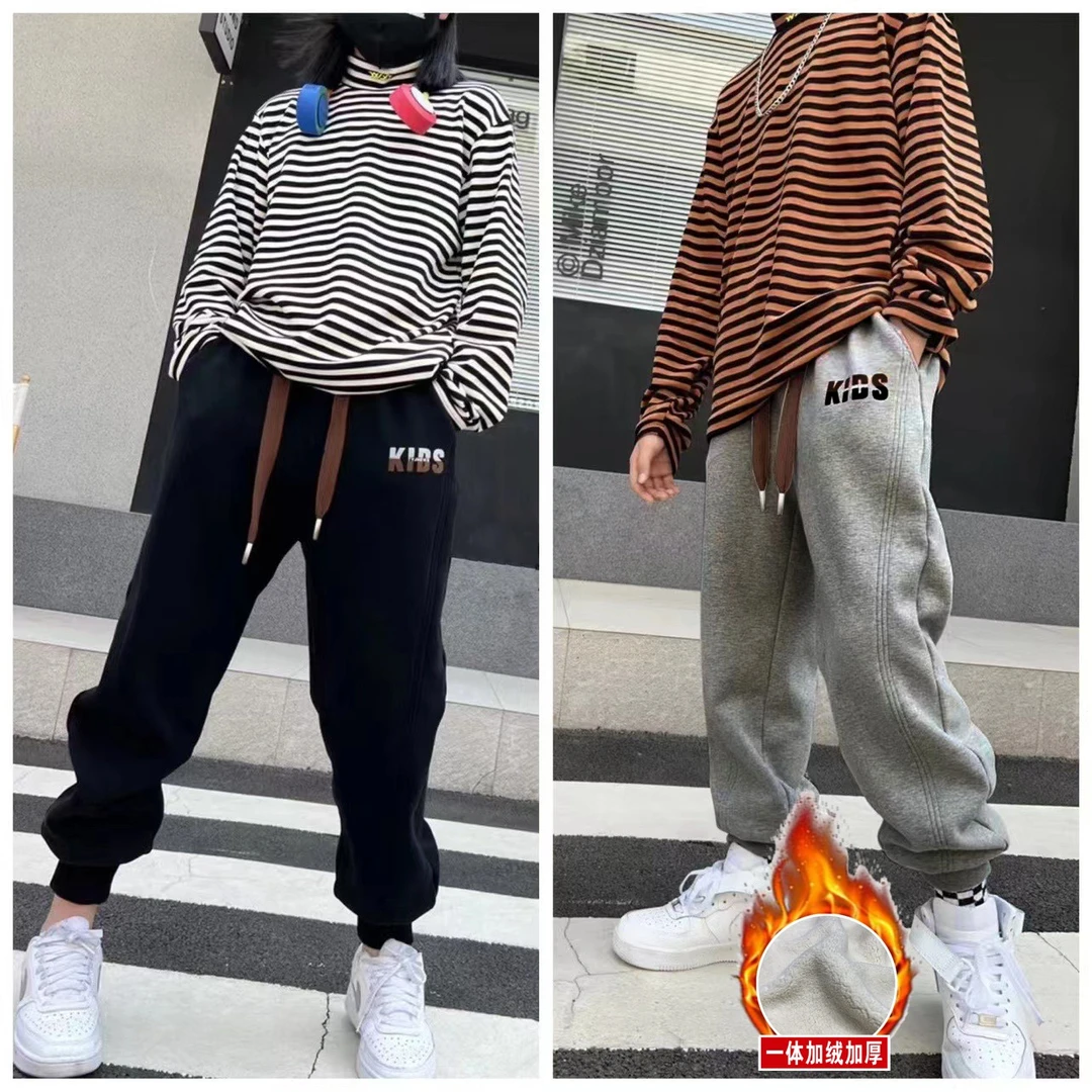 儿童休闲宽松加绒加厚保暖秋冬冬季时尚百搭一体绒裤中大童YD009