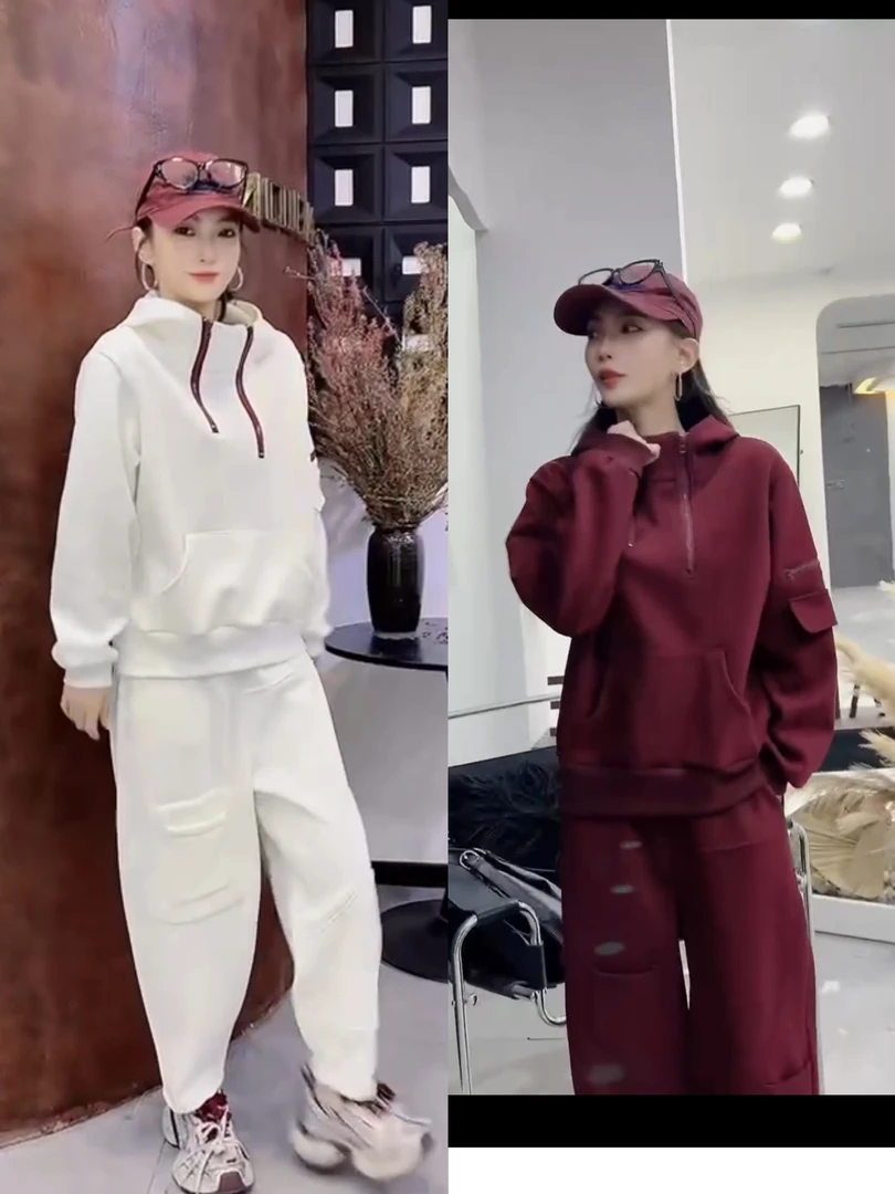 加绒立领连帽休闲两件套秋冬加厚款时尚百搭7892，9553