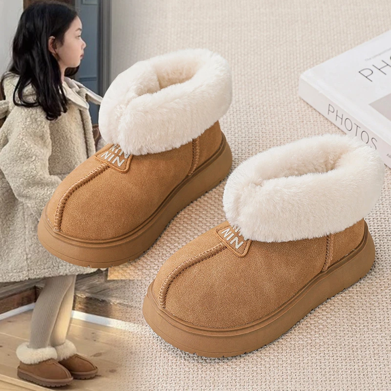 女童雪地靴儿童棉鞋子2025新款冬季女孩加厚防水防滑皮毛一体冬鞋