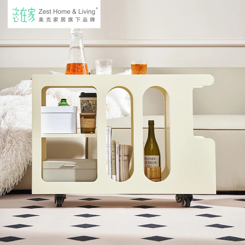 现-恣在家 【白巧】边几静音万向轮可移动双层置物收纳车轻奢储物