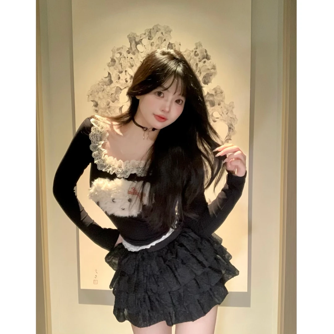 MengFairy清清【快乐小狗】拼接立体小狗显瘦百搭针织上衣 雅丹3926