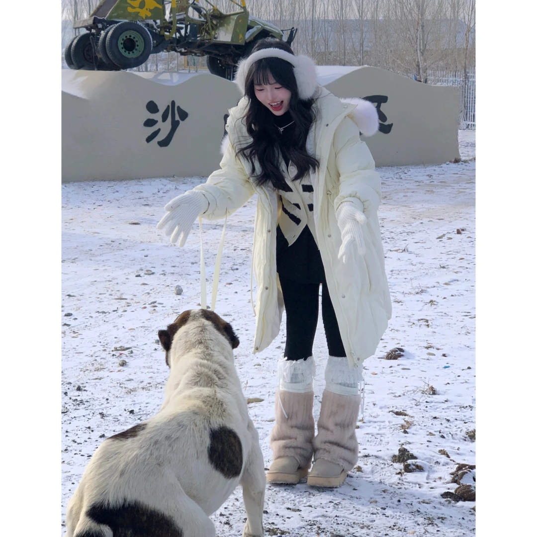 MengFairy清清【三色冰川限定】中长款连帽狐&狸&毛羽绒服外套 4081