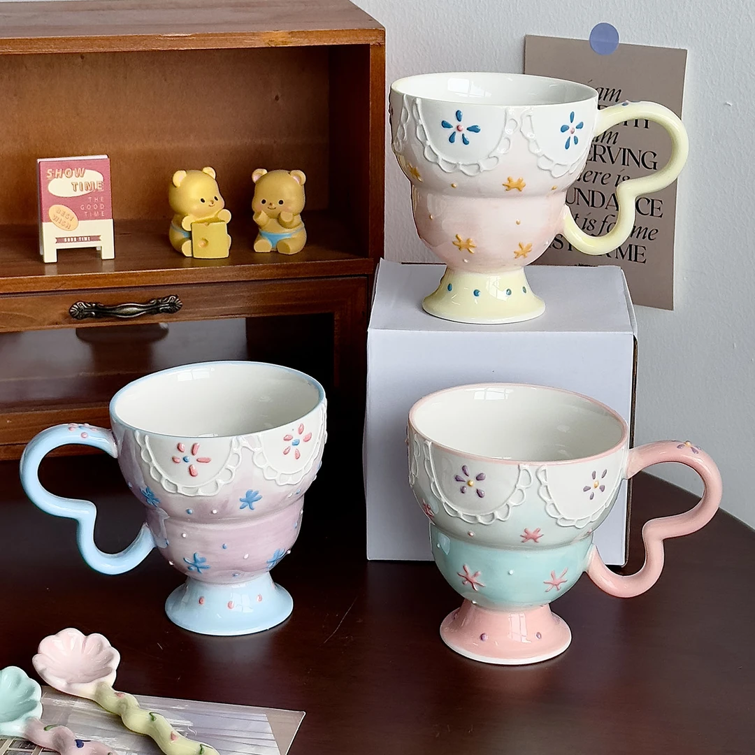 釉下彩生日礼物女生高级感杯子马克杯高级感轻奢女士精致咖啡杯