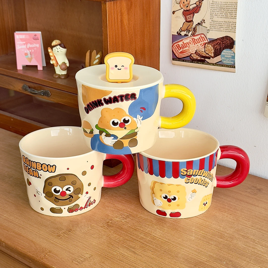 可爱高颜值卡通马克杯女生大容量陶瓷杯带盖勺水杯家用办公室杯子