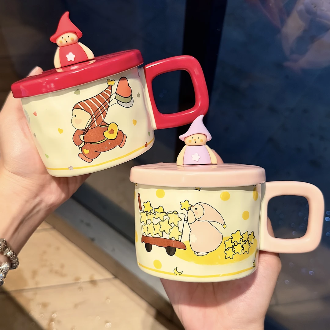 可爱星星人陶瓷马克杯高颜值带盖水杯家用办公室喝水杯送朋友礼物