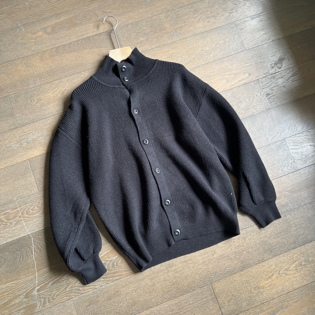 加厚保暖纯色立领针织开衫外套男士休闲通勤设计款百搭针织毛衣潮