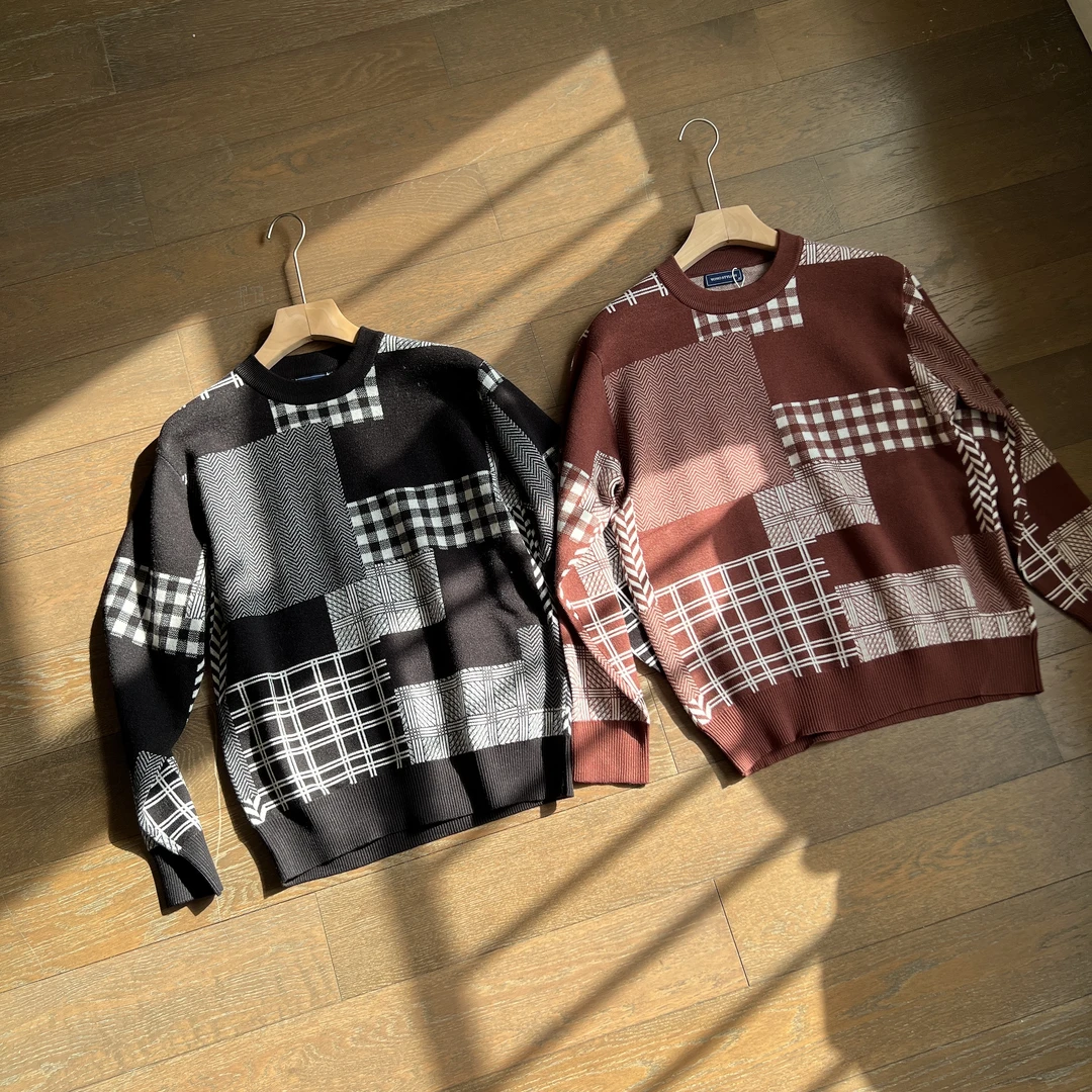 个性圆领针织毛衣设计款休闲男士时尚通勤设计款复古针织长袖毛衣