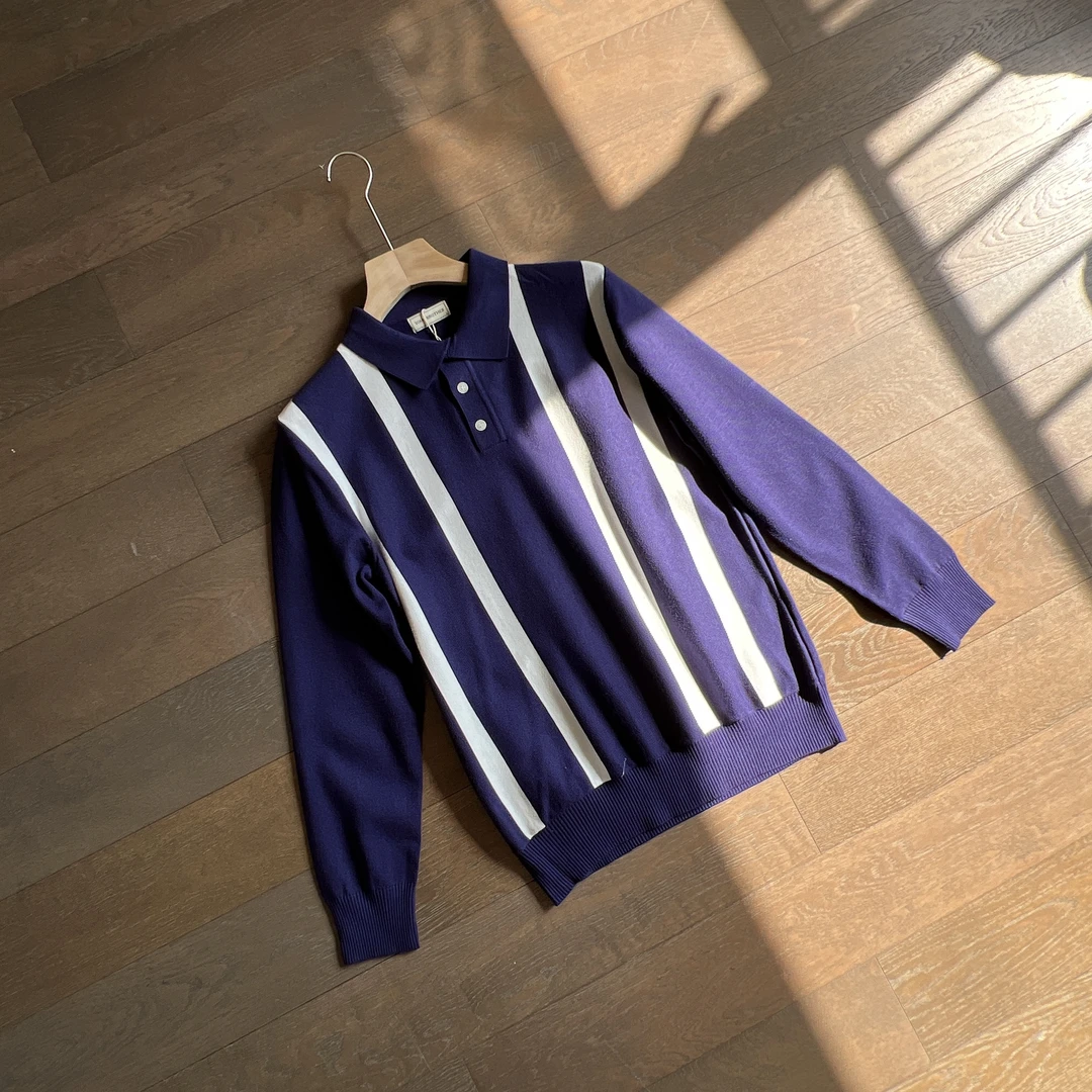 撞色商务通勤针织POLO衫外套男士休闲设计款百搭针织长袖毛衣潮流