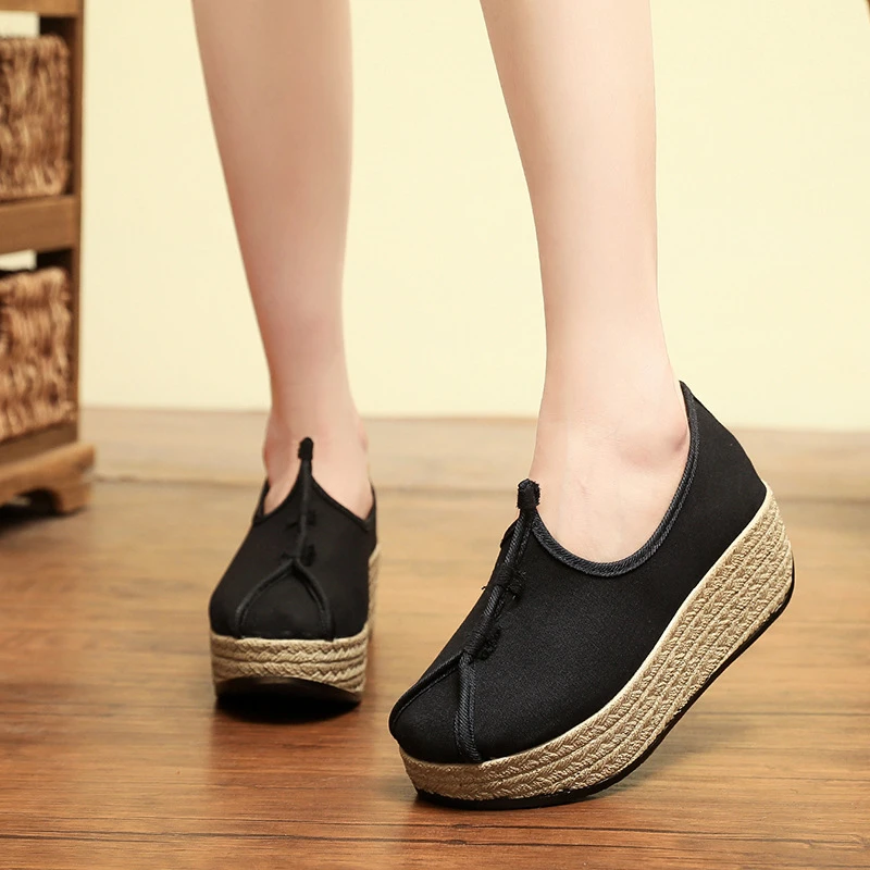 A 孤品四代鞋底 1618-72帆布单鞋女春季布鞋松糕底厚底女鞋