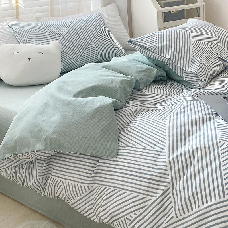 ins简约风纯棉床上四件套全棉100休闲床品网红夏季被套床单三件套