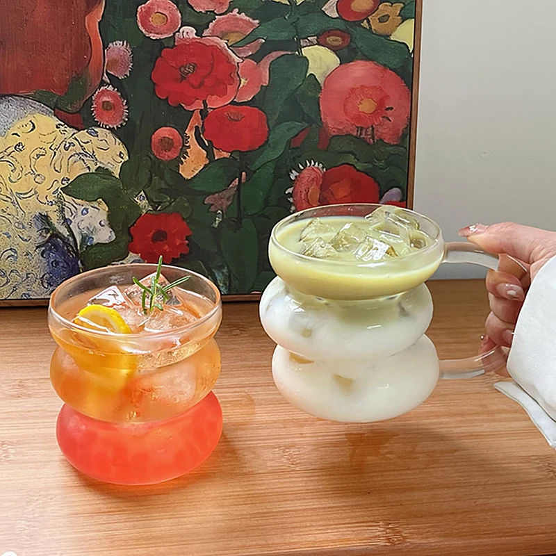 夏季ins韩式高硼硅不规则微醺毛毛虫杯咖啡杯玻璃杯饮料杯牛奶杯