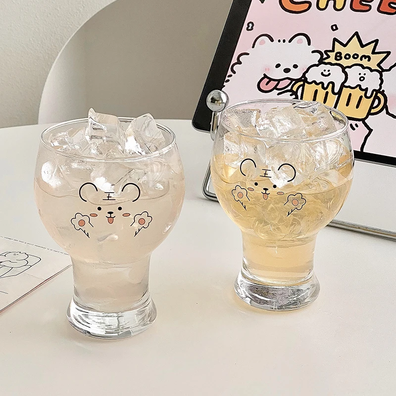 可爱啤酒杯家用女生网红高颜值卡通牛奶果汁饮料杯玻璃喝水杯子