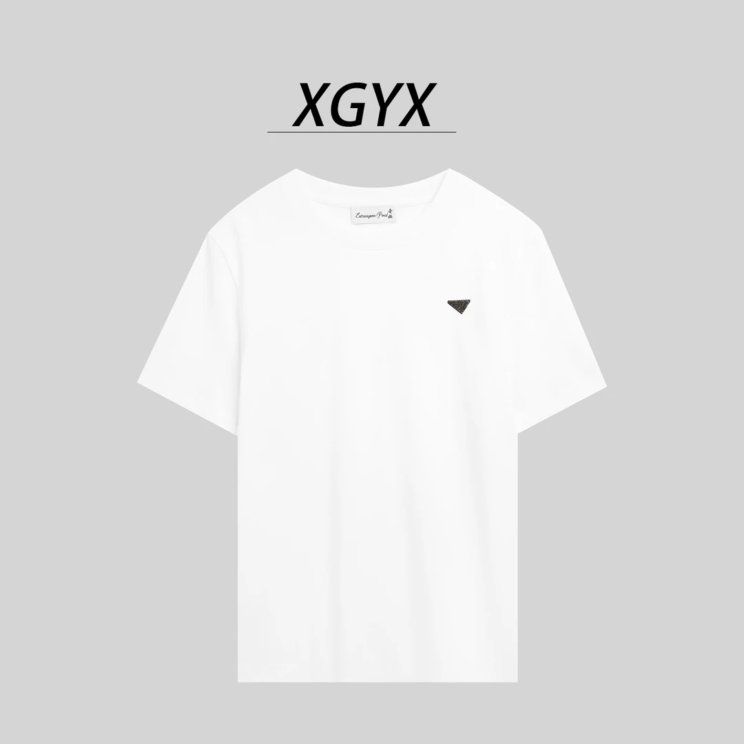 【黑钻三角】24款春夏季圆领短袖时尚白色休闲透气百搭小版T恤6030