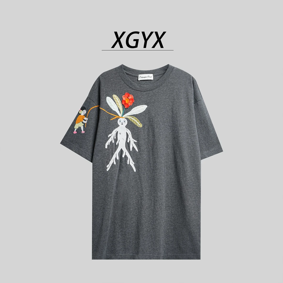 【人参花刺绣】24款240克双纱棉高级感重工刺绣宽松大版T恤6007