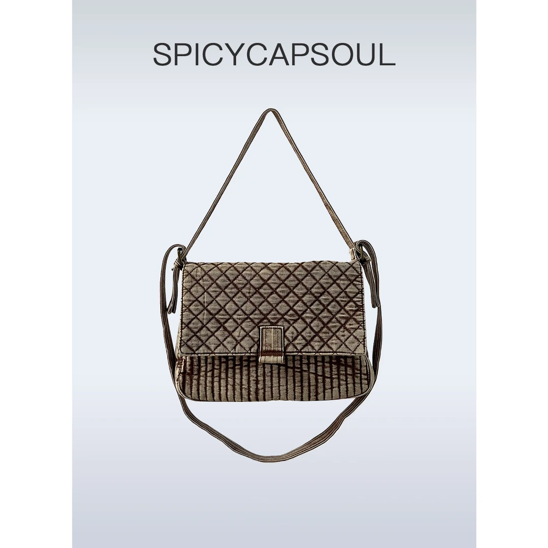 【废土文学】SpicyCapSoul小众设计斜挎包盐洗潮牌做旧帆布包复古包