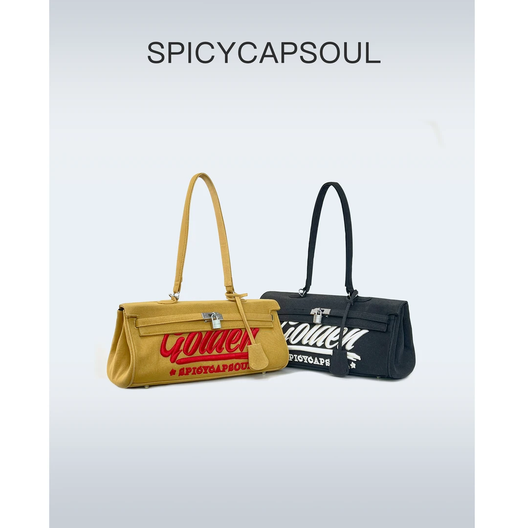 【恶搞】SpicyCapSoul池金物小众16盎司牛仔帆布重工刺绣凯利包包