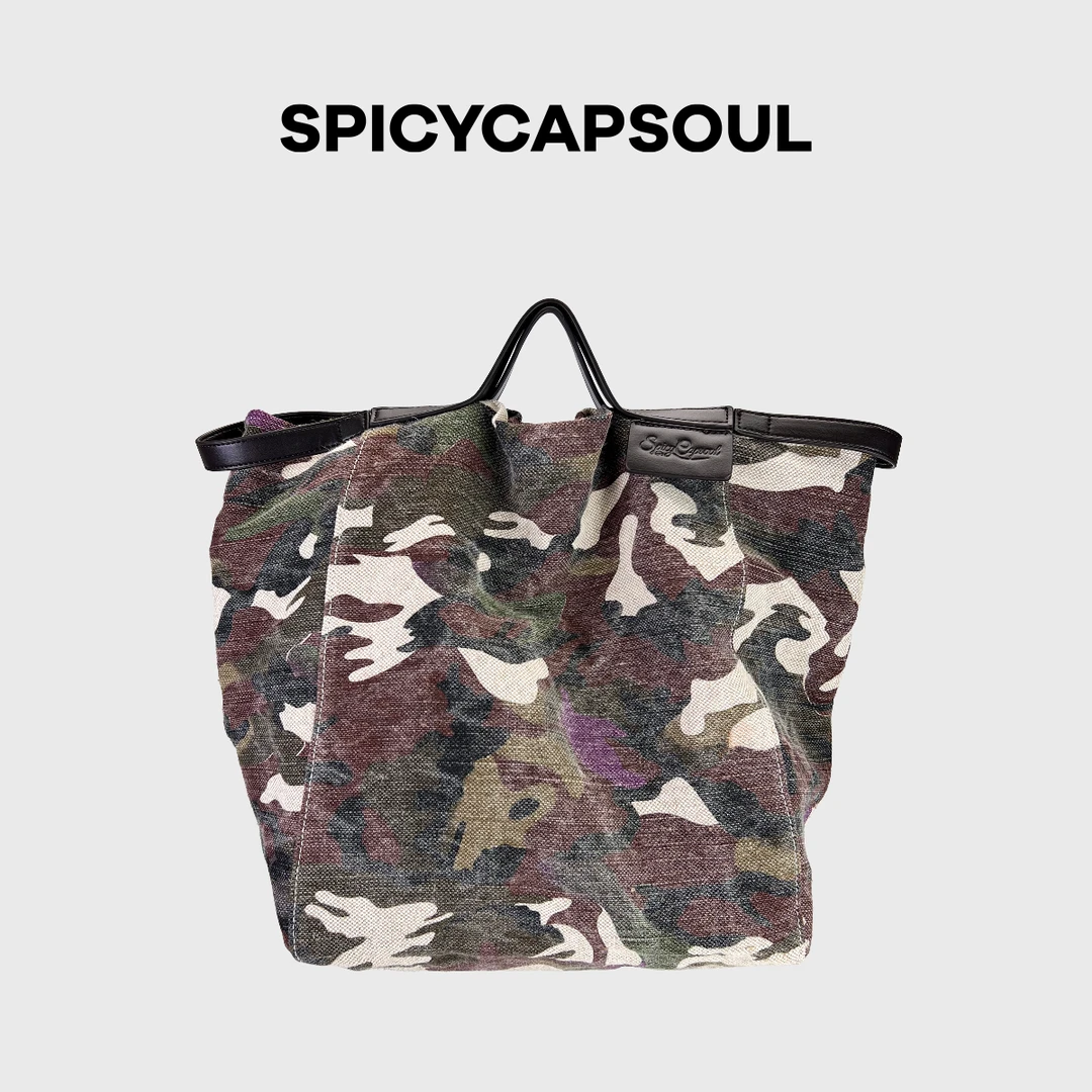 【浮世绘】SpicyCapSoul原创小众棉麻晕染水洗迷彩做旧托特包