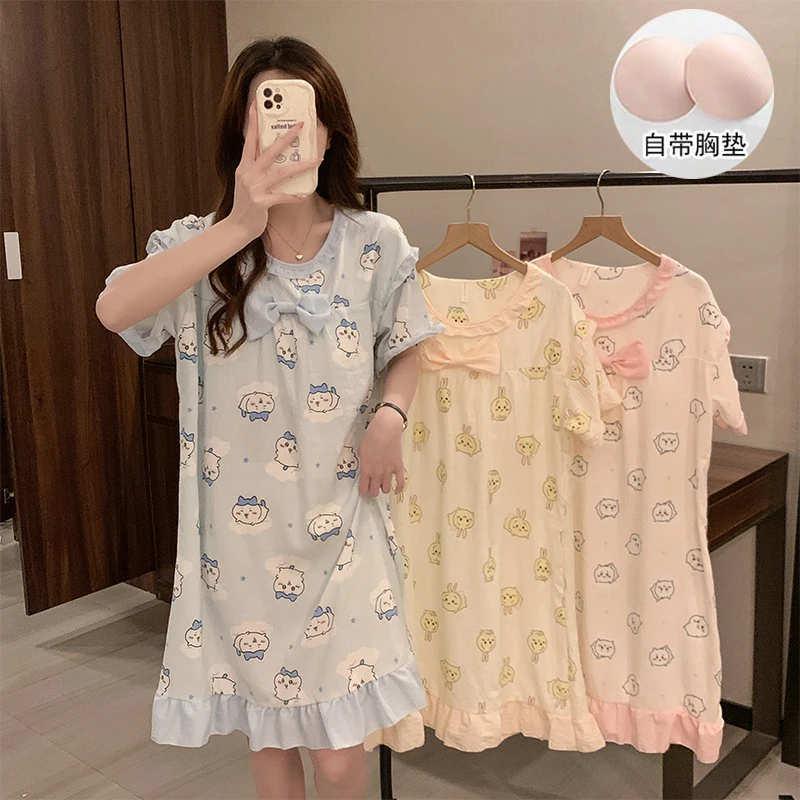 【云朵棉】带胸垫chiikawa睡裙女短袖薄款甜美夏天卡通吊带家居服