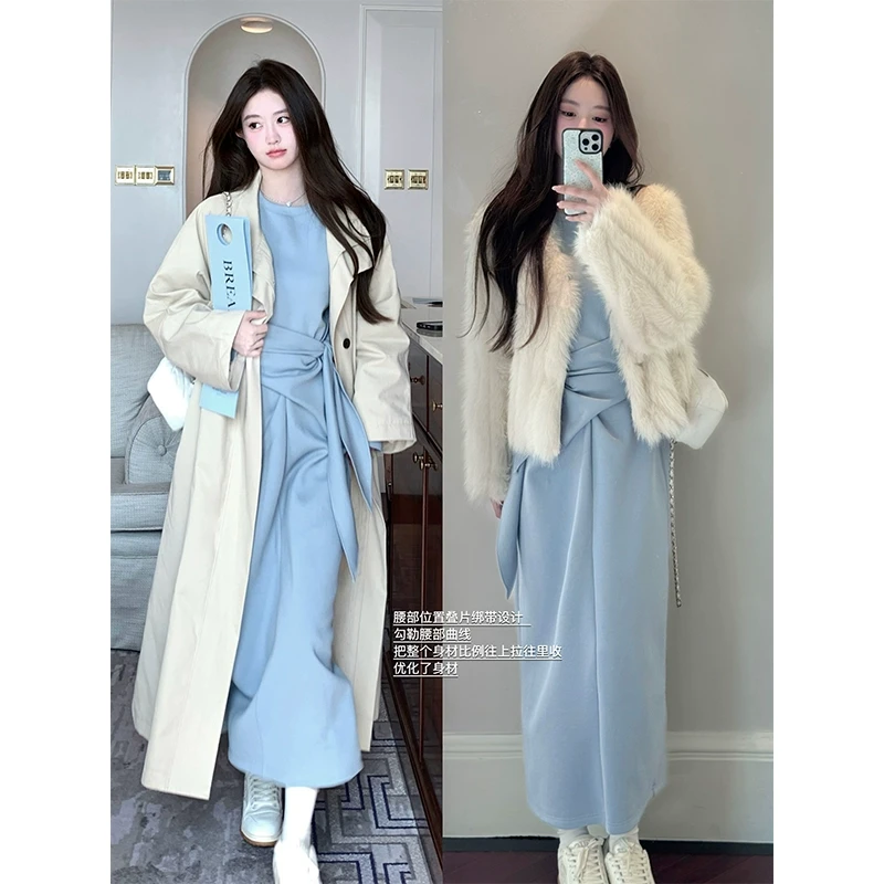 肉完 漫步诺丁山/ 老钱风休闲气质松弛感收腰绑带连衣裙