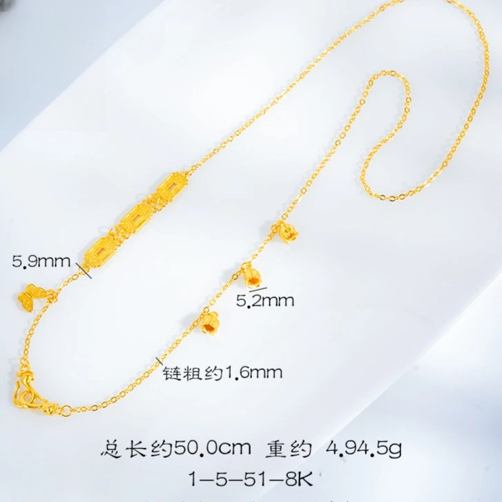 铜合金项链 万能双钩链古法凤扣回纹铃兰花双耳百搭锁骨链