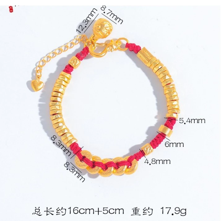 铜合金手链 SL7334 新中式锤纹钱币盘缠红绳手链手串男女款本命年