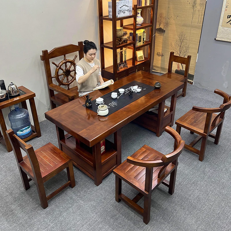 实木茶桌椅组合中式功夫喝茶几茶艺桌办公室泡茶台客厅家用老船木