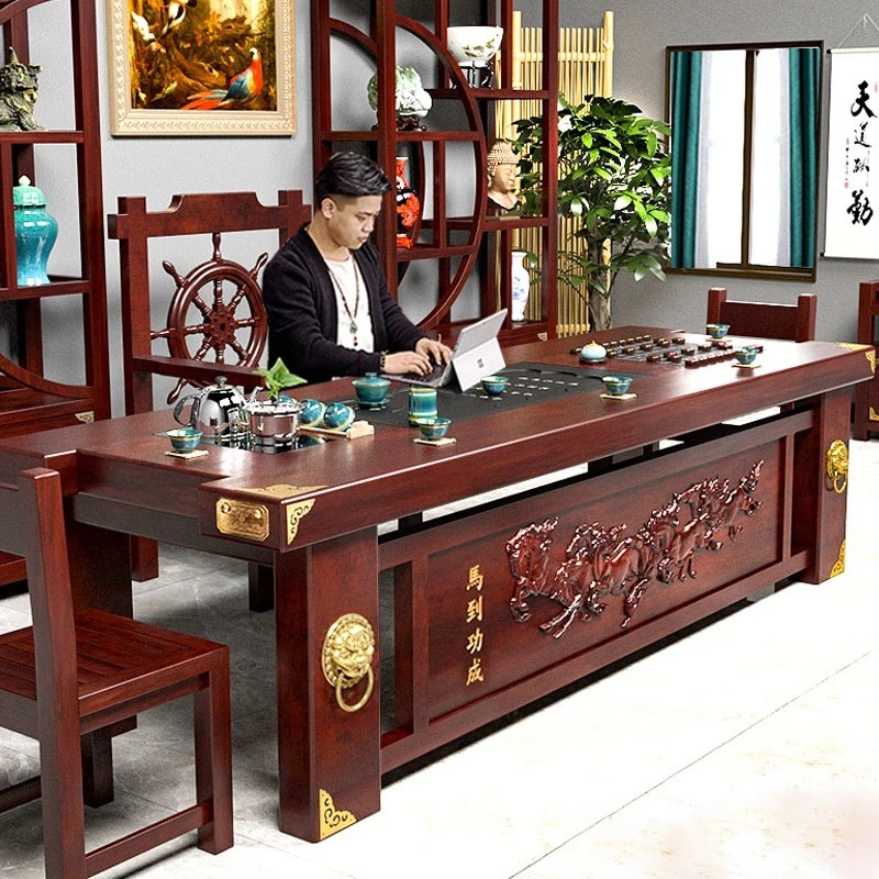 老船木茶桌椅组合客厅家用功夫泡茶几中式实木一体套装办公室茶台