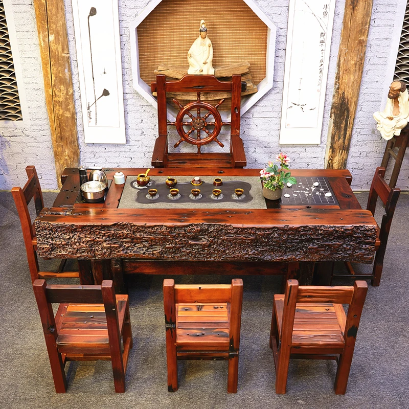 老船木茶桌椅组合实木整装功夫茶几家用茶台新中式仿古客厅茶艺桌