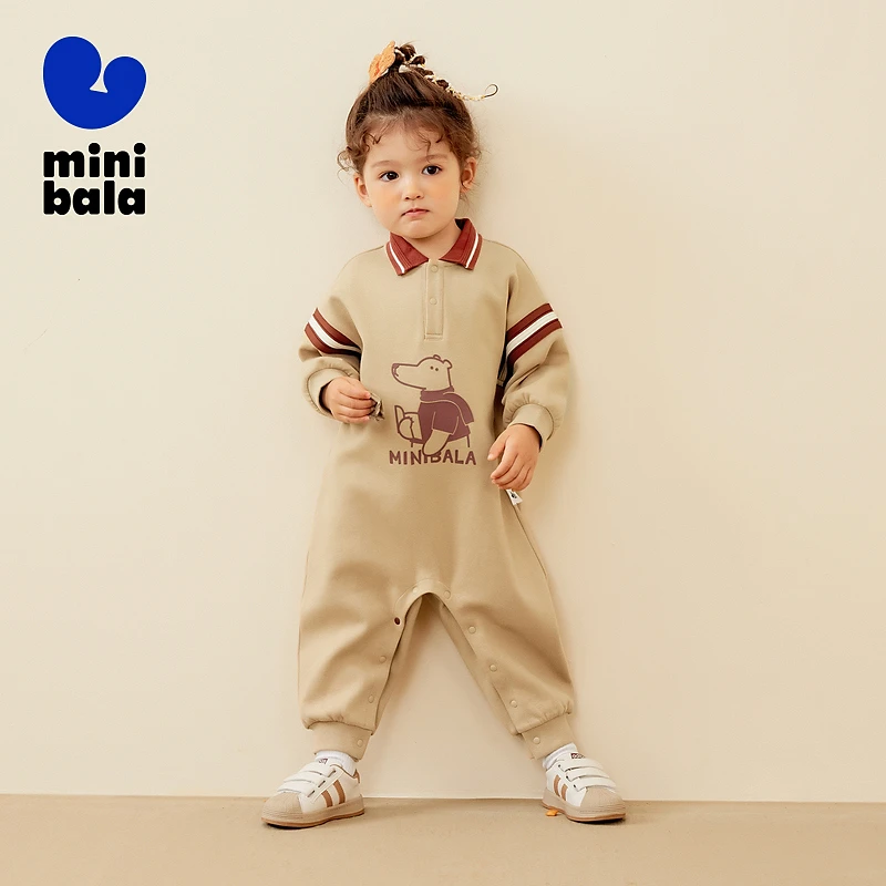 【Polo棒球】迷你巴拉男童女童学院风连体衣亲肤撞色POLO爬服】