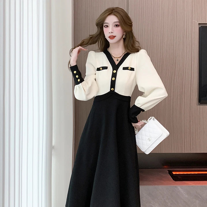 时尚女装秋季新款高端精致显瘦中长裙高级感法式赫本风连衣裙1573