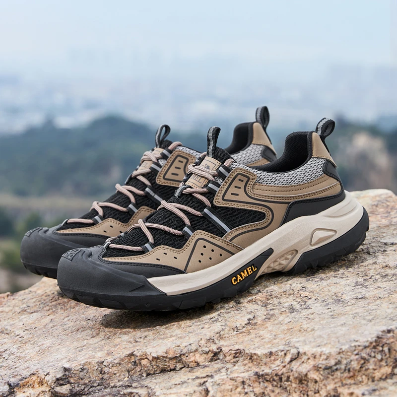 骆驼男鞋时尚户外登山运动休闲鞋耐磨厚底防滑网面大码男士开车男