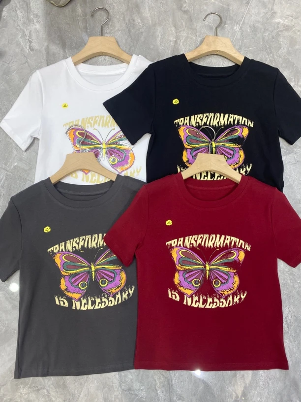 （燕子家）短款蝴蝶百搭T恤