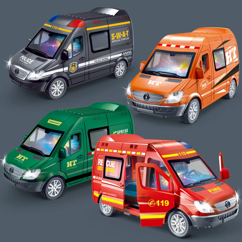 声光儿童惯性玩具车男孩宝宝可开门消防车警车物流货运车仿真模型