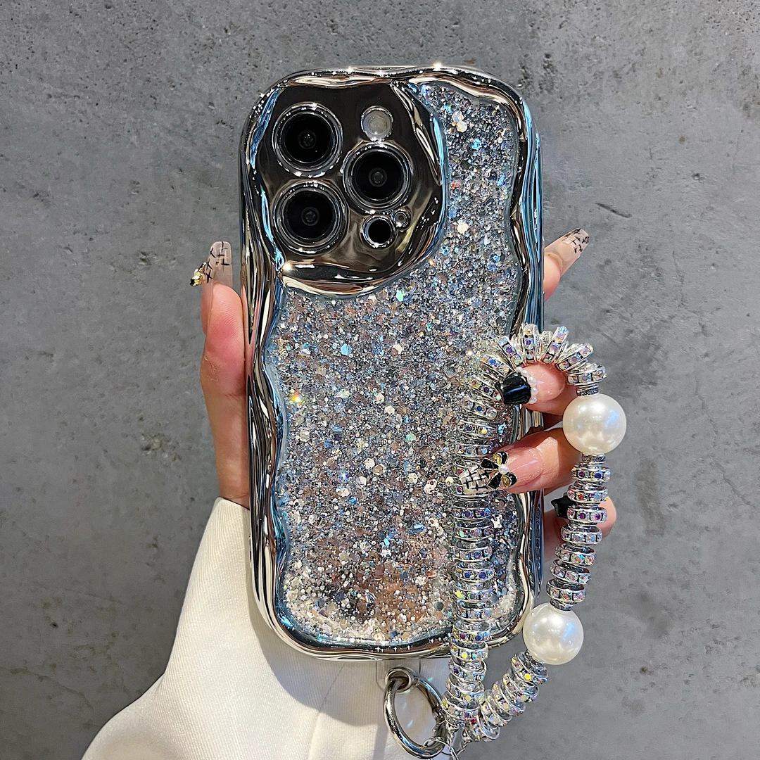 曲边纹滴胶银粉适用苹果15/iPhone/华为荣耀/OPPOVIVO/小米手机壳