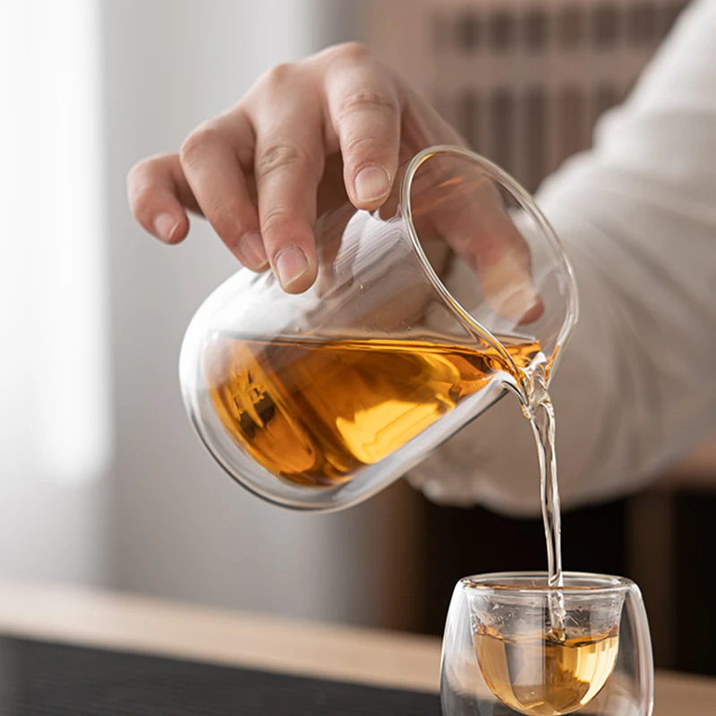 瓷造双层公道杯简约隔热分茶器日式大号不烫手茶海高档