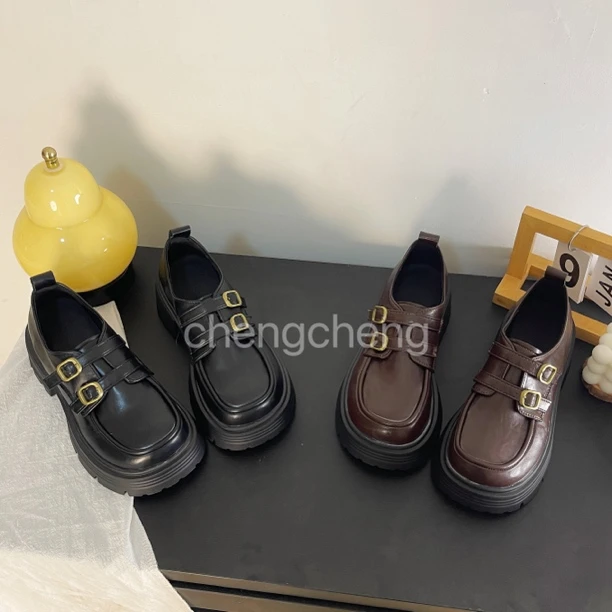 【橙橙—6cm搭扣】jk双排扣减龄学院增高厚底复古软底韩系乐福鞋