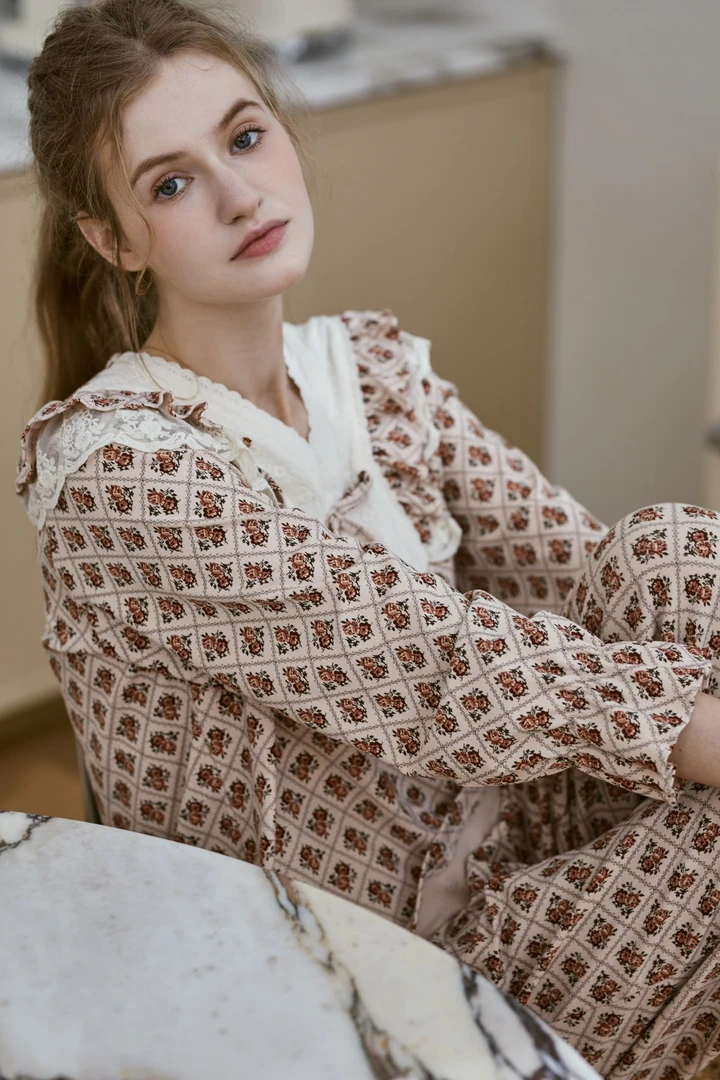 女士秋冬春秋薄款豹纹套装睡衣印花碎花长袖时尚家居服5387