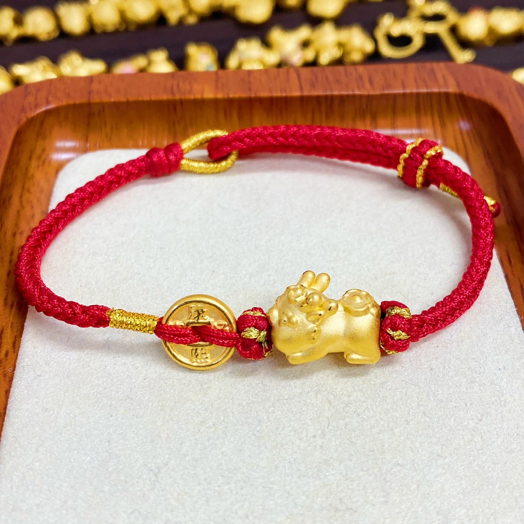足金999貔貅宝宝加钱币转运珠手绳