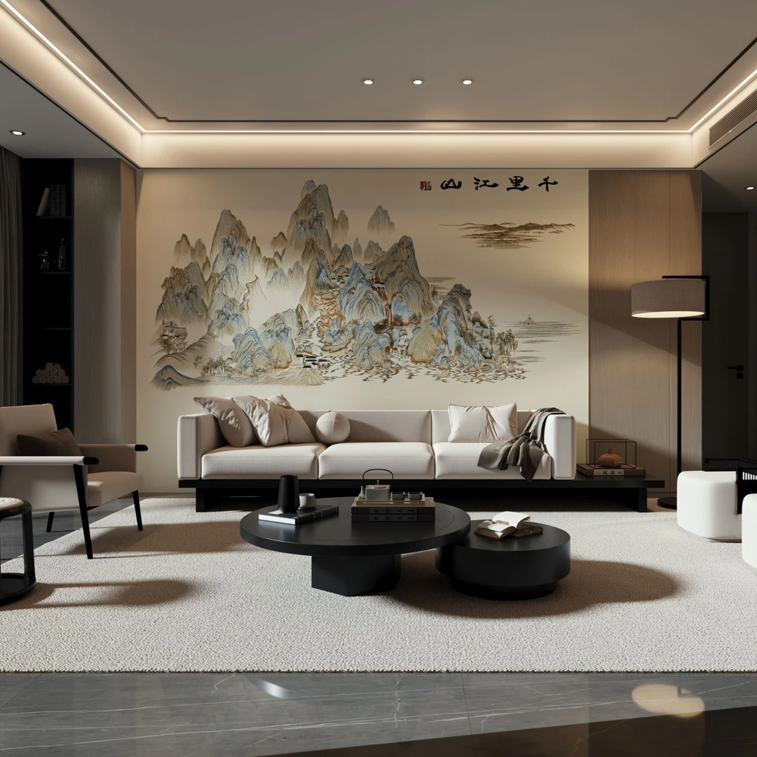 乐芙兰/仙境云峰客厅沙发背景刺绣独绣背景墙布高档壁布大气