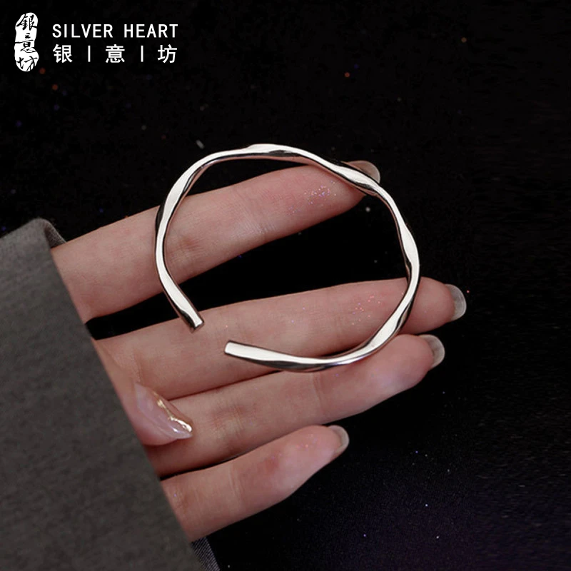 足银手镯 莫比乌斯环手镯9999纯银女开口镯子圣诞礼物送女友首饰