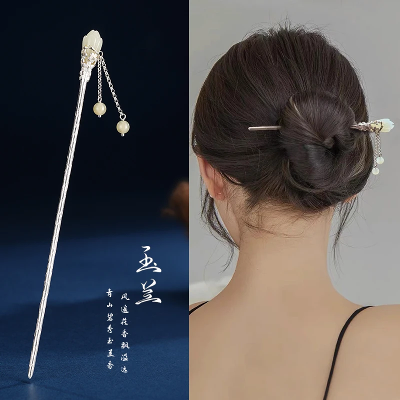 S925银古风发簪中国风盘发发簪子马面裙旗袍汉服新中式头饰配饰品